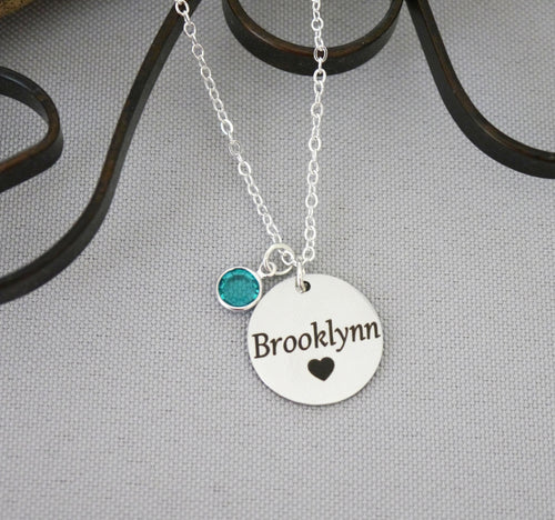 Custom Name Disc Necklace with Birthstone
