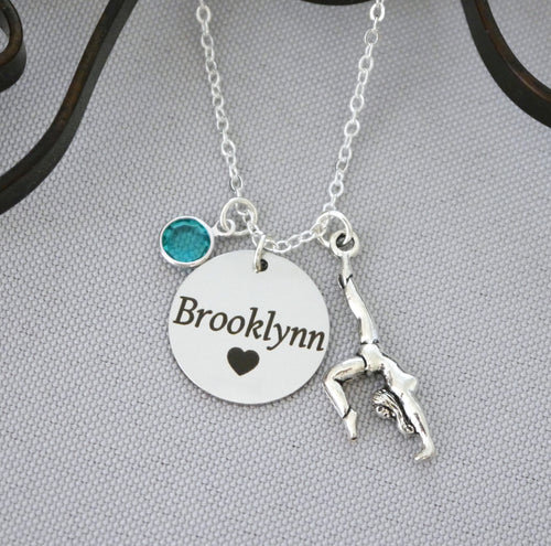 Custom Gymnast Necklace - Name Disc - Birthstone