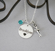 Load image into Gallery viewer, Ballerina Necklace - Custom Name Disc - Birthstone
