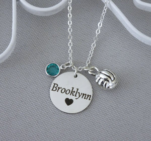 Custom Volleyball Necklace - Name Disc & Birthstone