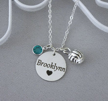 Load image into Gallery viewer, Volleyball Necklace - Custom Name Disc - Birthstone