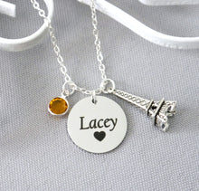 Load image into Gallery viewer, Eiffel Tower Necklace - Custom Name &amp; Birthstone