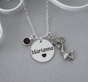 Cheerleader Necklace - Name Disc & Birthstone