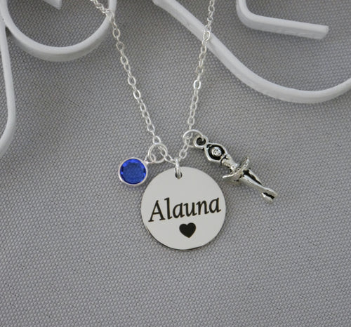 Ballerina Necklace - Custom Name Disc - Birthstone
