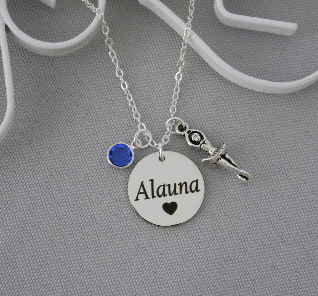 Ballerina Necklace - Custom Name Disc - Birthstone