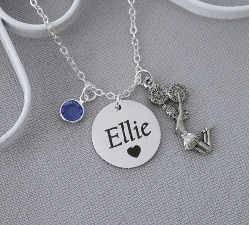 Cheerleader Necklace - Name Disc & Birthstone