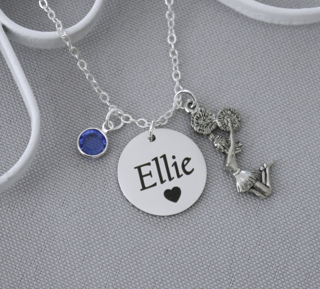 Cheerleader Necklace - Name Disc & Birthstone
