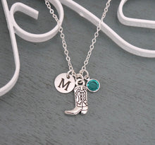 Load image into Gallery viewer, Cowgirl Boot Necklace - Initial Necklace - Birthstone