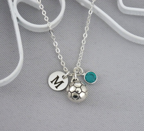 Soccer Necklace - Initial Disc - Birthstone - Custom