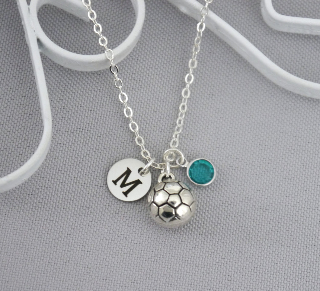 Soccer Necklace - Initial Disc - Birthstone - Custom