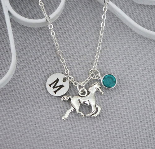 Horse Necklace - Initial Necklace - With Birthstone
