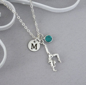 Gymnast Necklace - Initial Necklace - With Birthstone