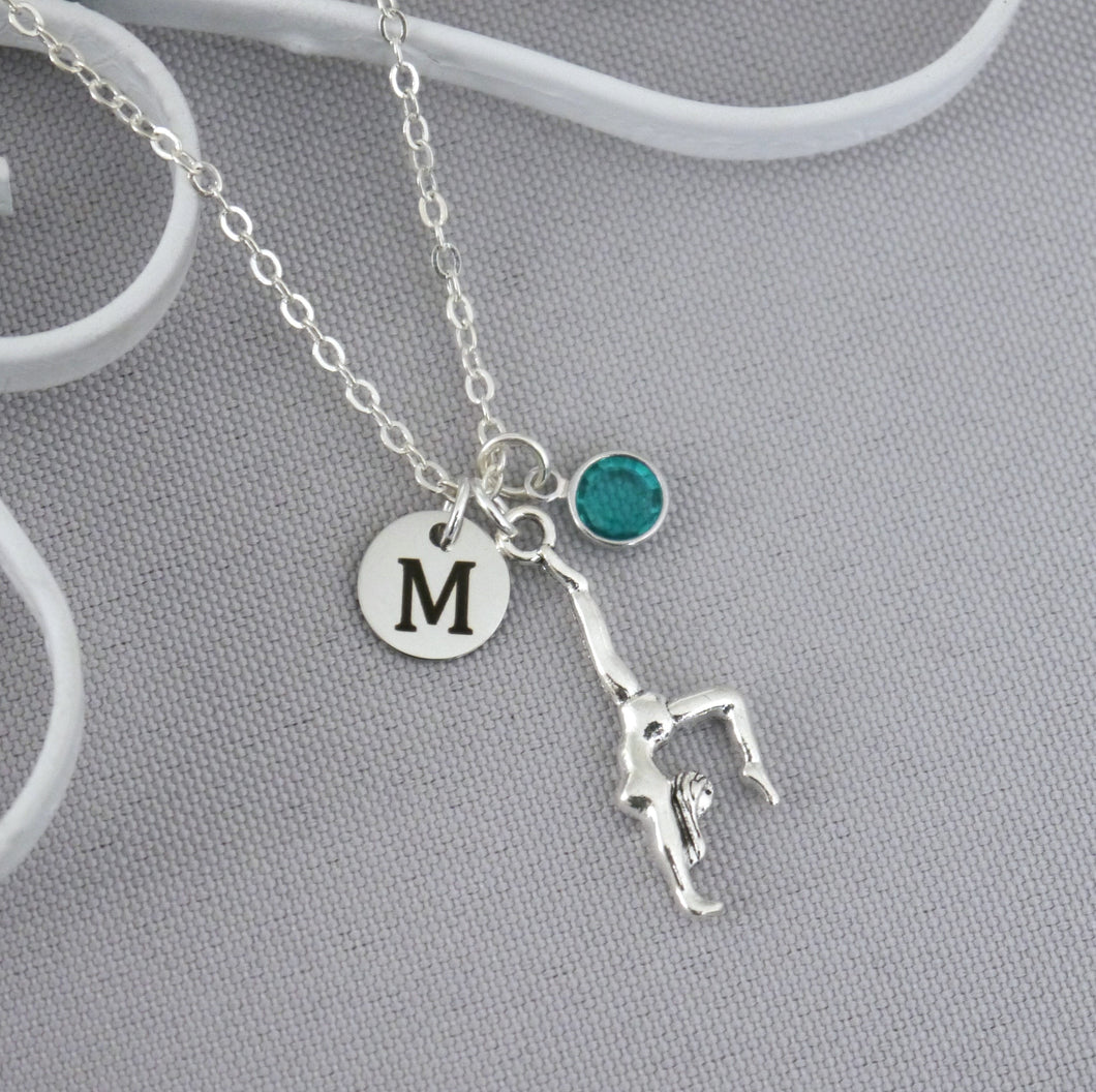 Gymnast Necklace - Initial Necklace - With Birthstone