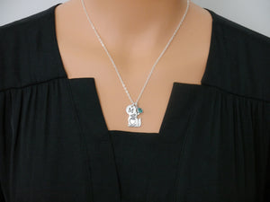 Cat Necklace - Initial Disc - Birthstone - Personalized