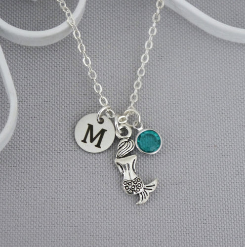 Mermaid Necklace - Initial Necklace - With Birthstone