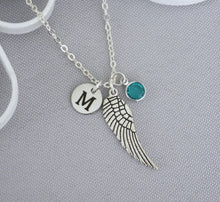 Load image into Gallery viewer, Angel Wing Necklace - Initial Necklace - With Birthstone