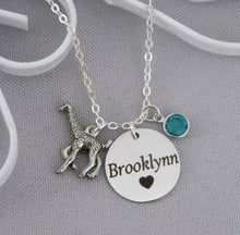 Load image into Gallery viewer, Giraffe Necklace - Custom Name Disc - Birthstone