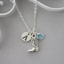 Load image into Gallery viewer, Cowgirl Boot Necklace - Initial Necklace - Birthstone