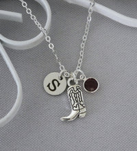 Load image into Gallery viewer, Cowgirl Boot Necklace - Initial Necklace - Birthstone