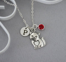 Load image into Gallery viewer, Cat Necklace - Initial Disc - Birthstone - Personalized