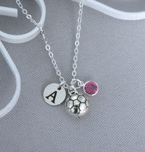 Load image into Gallery viewer, Soccer Necklace - Initial Disc - Birthstone - Custom