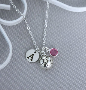 Soccer Necklace - Initial Disc - Birthstone - Custom