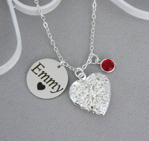 Picture Locket Necklace - Custom Name & Birthstone