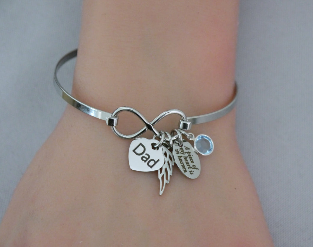 DAD MEMORIAL BRACELET NAME & BIRTHSTONE