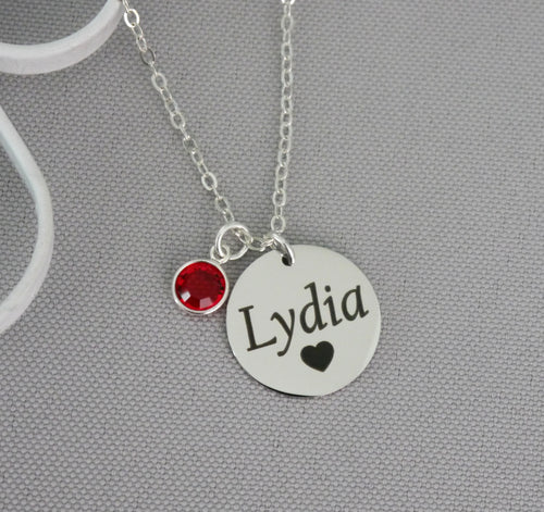 Engraved Name Necklace with Birthstone