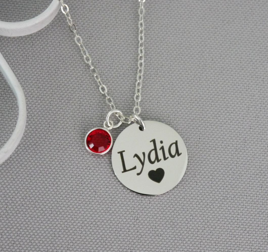 Engraved Name Necklace with Birthstone