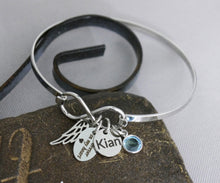 Load image into Gallery viewer, ANGEL WING BRACELET NAME DISC &amp; BIRTHSTONE