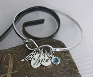 ANGEL WING BRACELET NAME DISC & BIRTHSTONE
