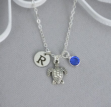 Load image into Gallery viewer, Turtle Necklace - Initial Birthstone Personalized