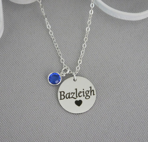 Simple Name Necklace with Birthstone