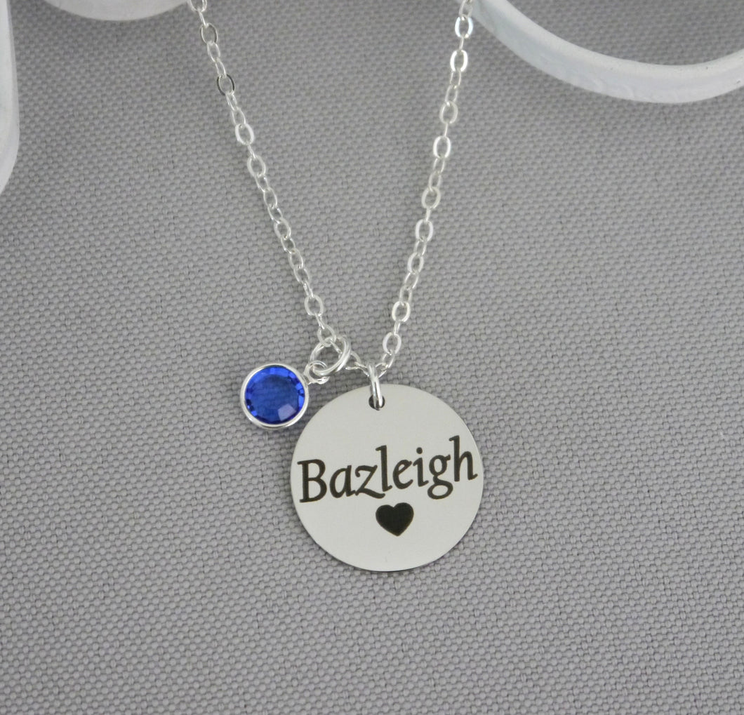 Simple Name Necklace with Birthstone