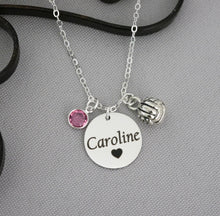 Load image into Gallery viewer, Volleyball Necklace - Custom Name Disc - Birthstone