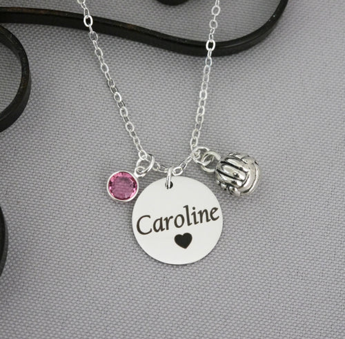 Custom Volleyball Necklace - Name Disc & Birthstone