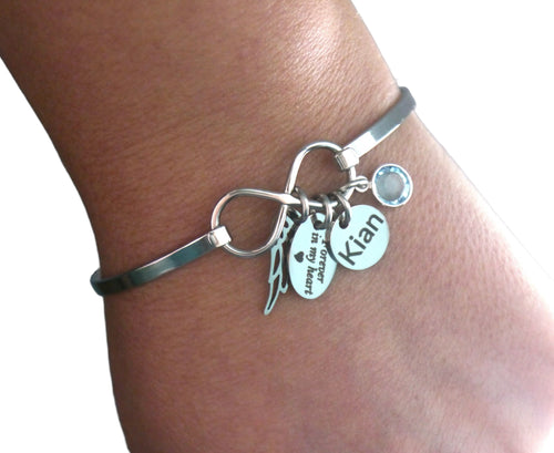 ANGEL WING BRACELET NAME DISC & BIRTHSTONE