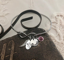 Load image into Gallery viewer, Angel Wing Infinity Bracelet - With Name Disc &amp; Birthstone