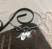 Load image into Gallery viewer, Dad Memorial Bracelet - Angel Wing Infinity Bracelet - With Custom Name Disc &amp; Birthstone