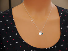 Load image into Gallery viewer, Personalized Sideways Cross Necklace - Initial Necklace - With Birthstone - Sterling Silver