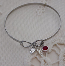 Load image into Gallery viewer, Angel Wing Infinity Bangle with Heart Charm and Birthstone