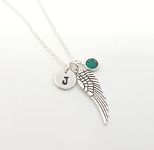 Load image into Gallery viewer, Angel Wing Necklace - Initial Necklace - With Birthstone