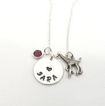 Load image into Gallery viewer, Giraffe Necklace - Custom Name Disc - Birthstone