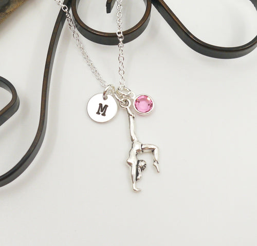 Gymnast Necklace - Initial Necklace - With Birthstone