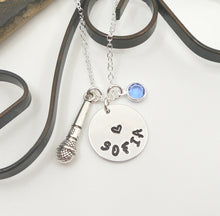 Load image into Gallery viewer, Microphone Necklace - Custom Name Disc - Birthstone