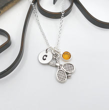 Load image into Gallery viewer, Tennis Racquet Necklace - Initial Necklace - With Birthstone