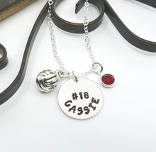 Load image into Gallery viewer, Personalized Volleyball Necklace - Custom Name Disc - Player Number - Birthstone