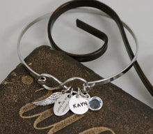 Load image into Gallery viewer, Dad Memorial Bracelet - Angel Wing Infinity Bracelet - With Custom Name Disc &amp; Birthstone