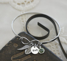 Load image into Gallery viewer, Dad Memorial Bracelet - Angel Wing Infinity Bracelet - With Custom Name Disc &amp; Birthstone